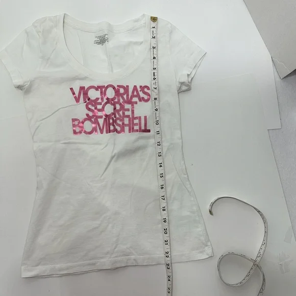 Victoria’s Secret Bombshell White w Metallic Pink Rare Y2K Graphic Tee Small - Picture 7 of 13